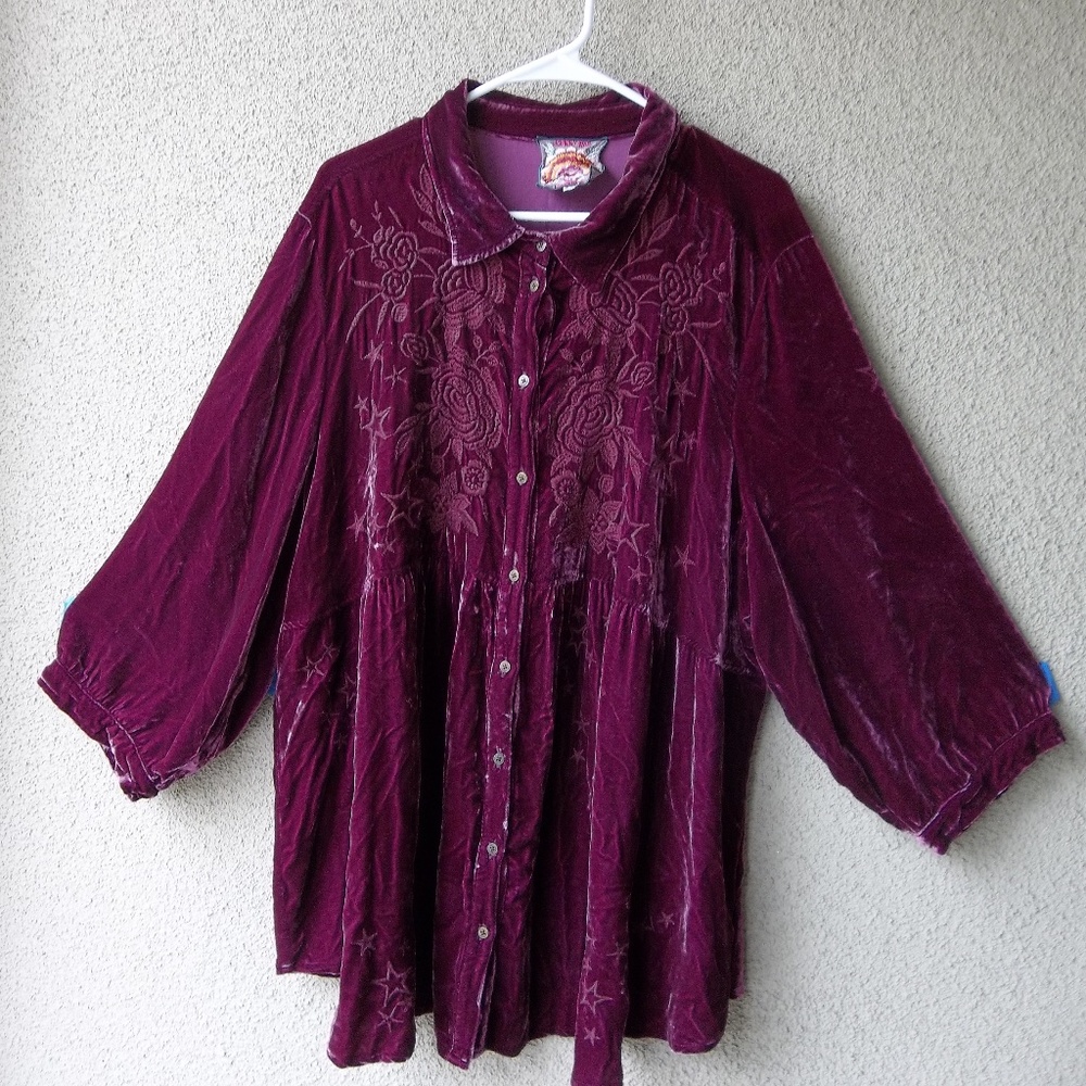 Johnny Was Velvet 2X top tunic jacket